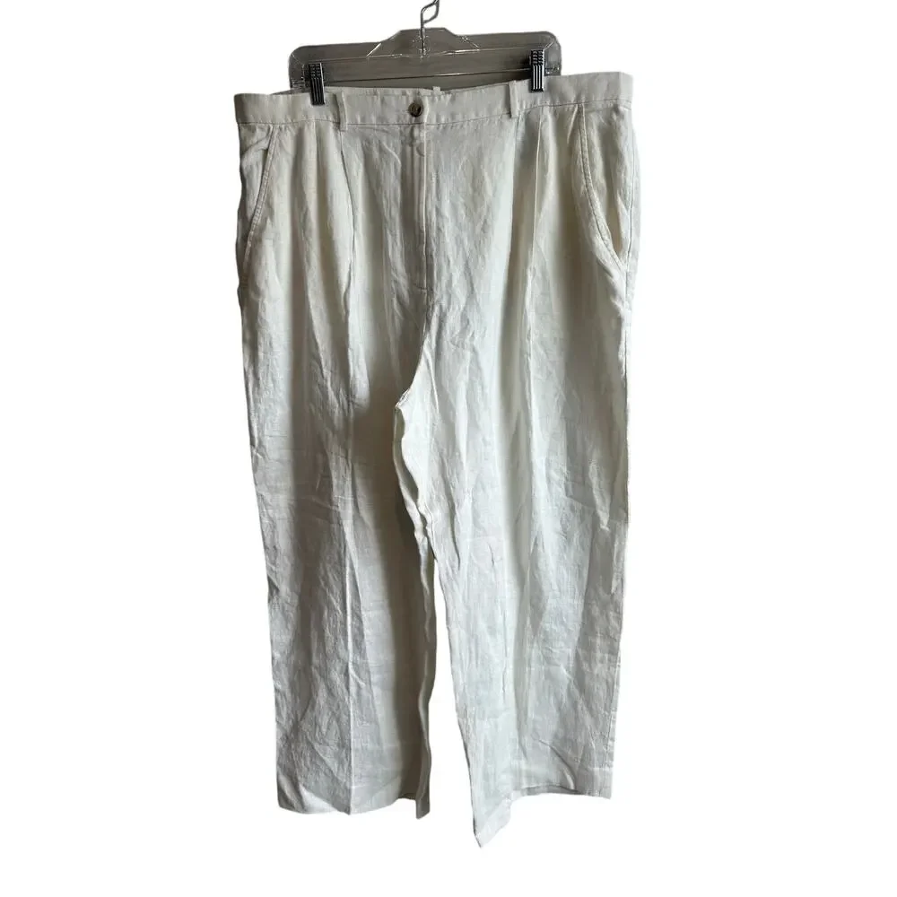 Banana Republic The Soho Wide Leg Linen Pant Cream White 20 NEW